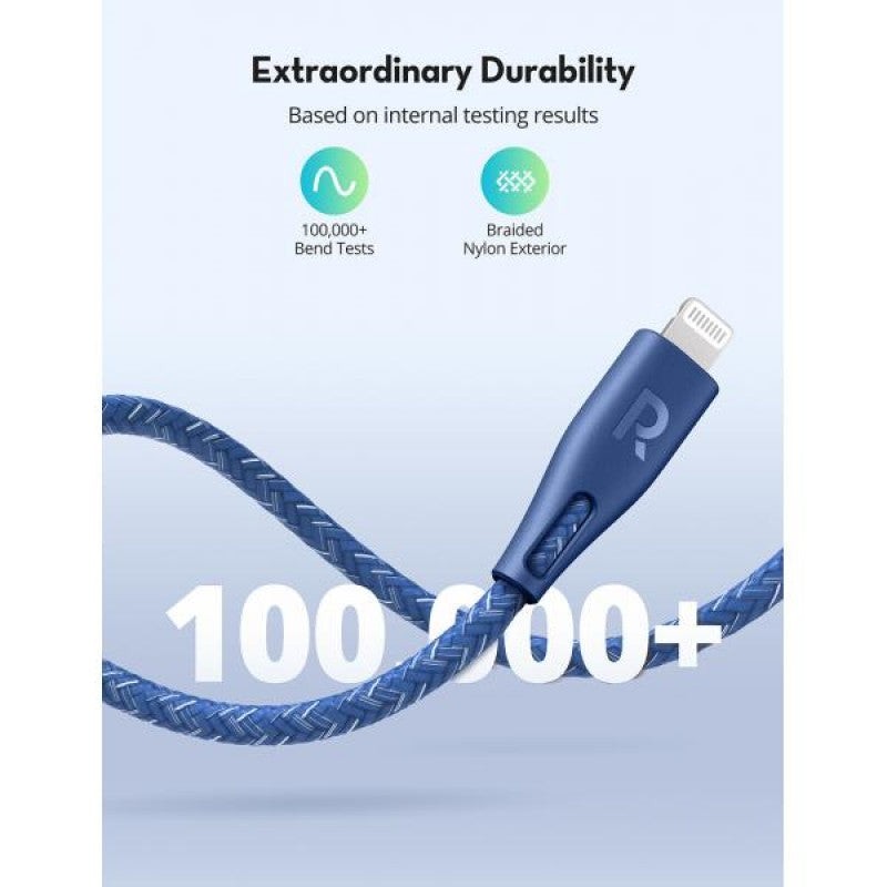 RAVPower Type-C to Lightning Cable 2m, Nylon Blue