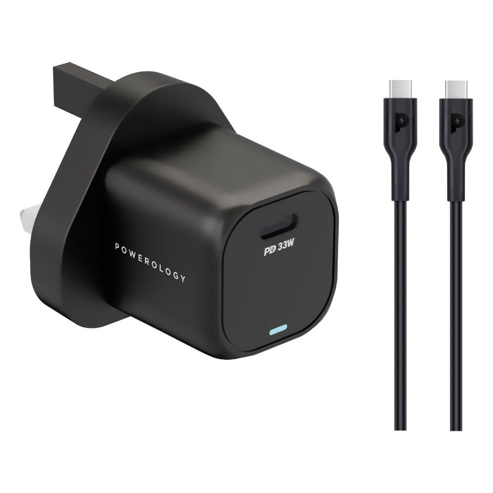 Powerology GaN Wall Charger With Cable - 33W / USB-C / Black