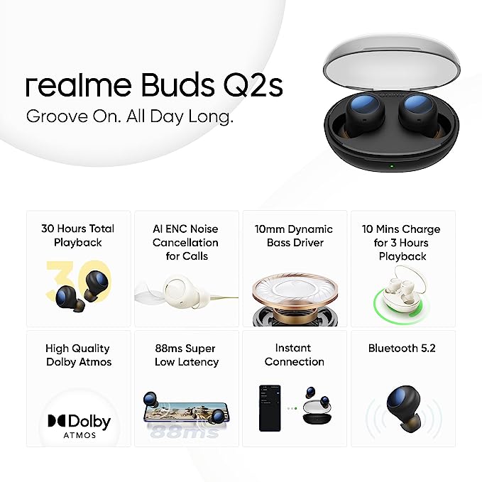 Realme Buds Q2s Bluetooth Truly Wireless in Ear Earbuds – Black