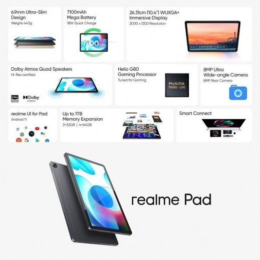 Realme Tab Pad LTE 4G 10.4 64GB / 4GB Ram Tablet – Gray