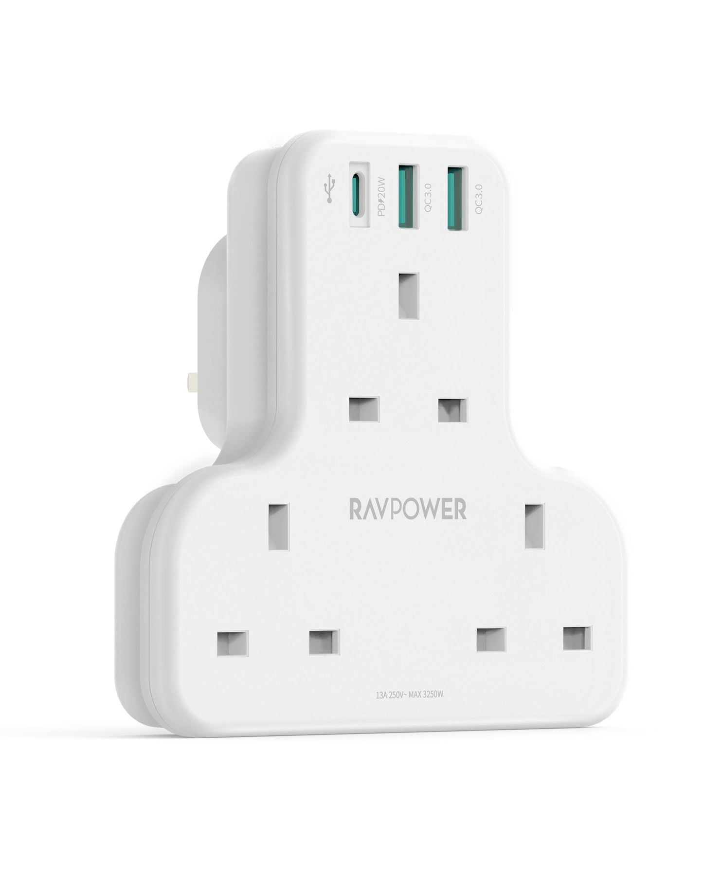 RAVPower Pioneer 20W 3 port charger with 3 AC plug - White