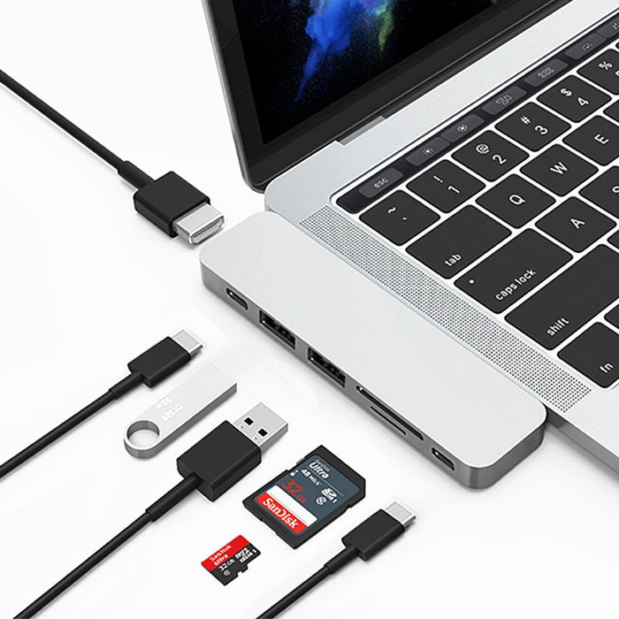 Wiwu USB Type-C 7 In 1 Hub Aluminum Case - Macbook-T8 / Silver