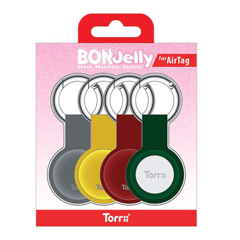 Torrii Bonjelly Silicone Key Ring For Apple Airtag -  Combo Pack (Green/Red/Yellow/Gray)