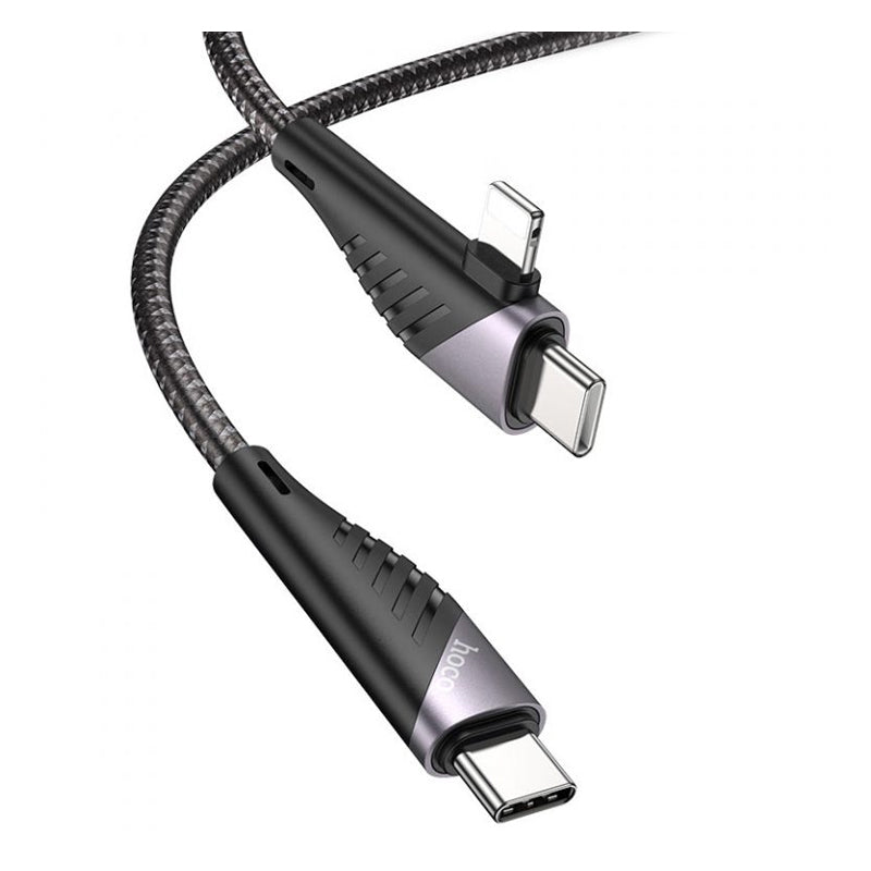 كابل شحن هوكو U95 2-IN-1 - يو اس بي-C إلى USB-C / لايتنينج / 1.2 متر / أسود