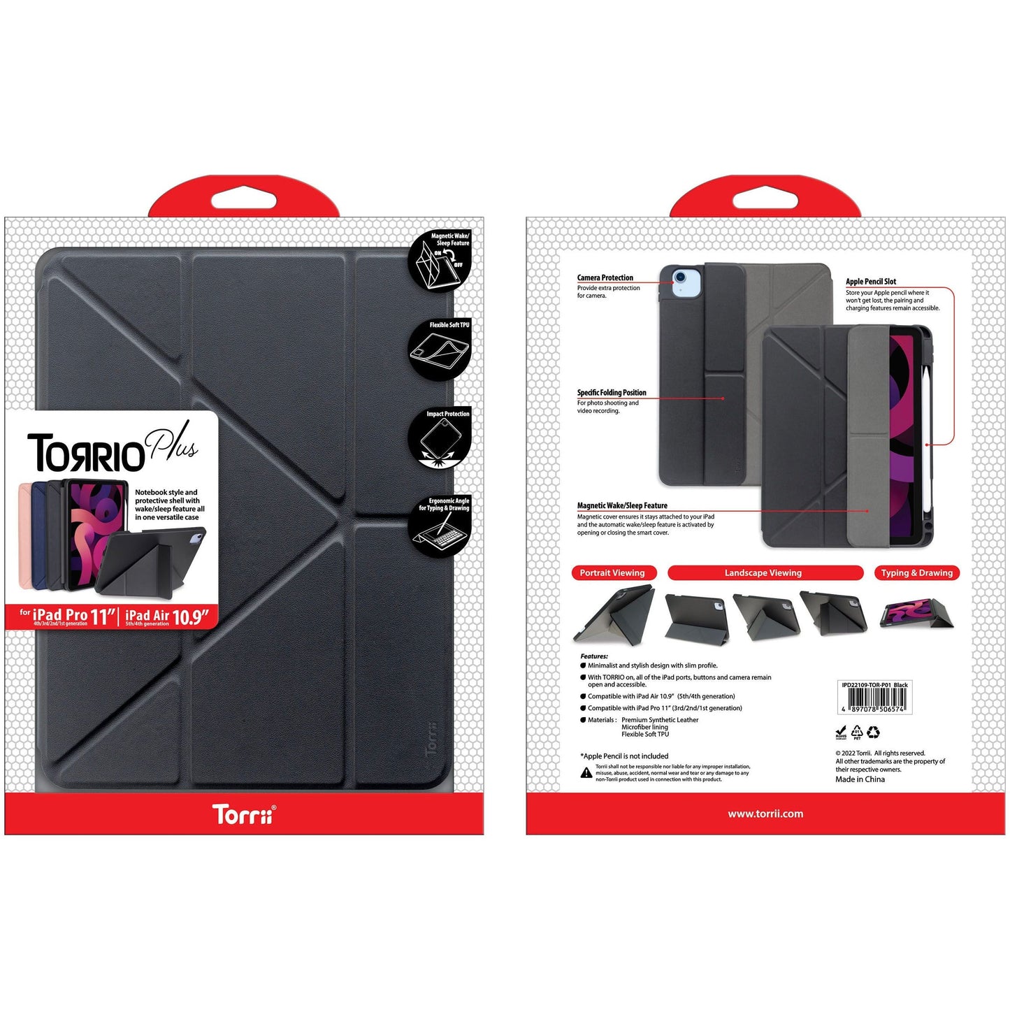 Torrii Torrio Plus Wallet case For Ipad Pro 11 (4th/3rd/2nd/1st Gen.) & Ipad Air 5 (5th/4th Gen.) 10.9  - Black