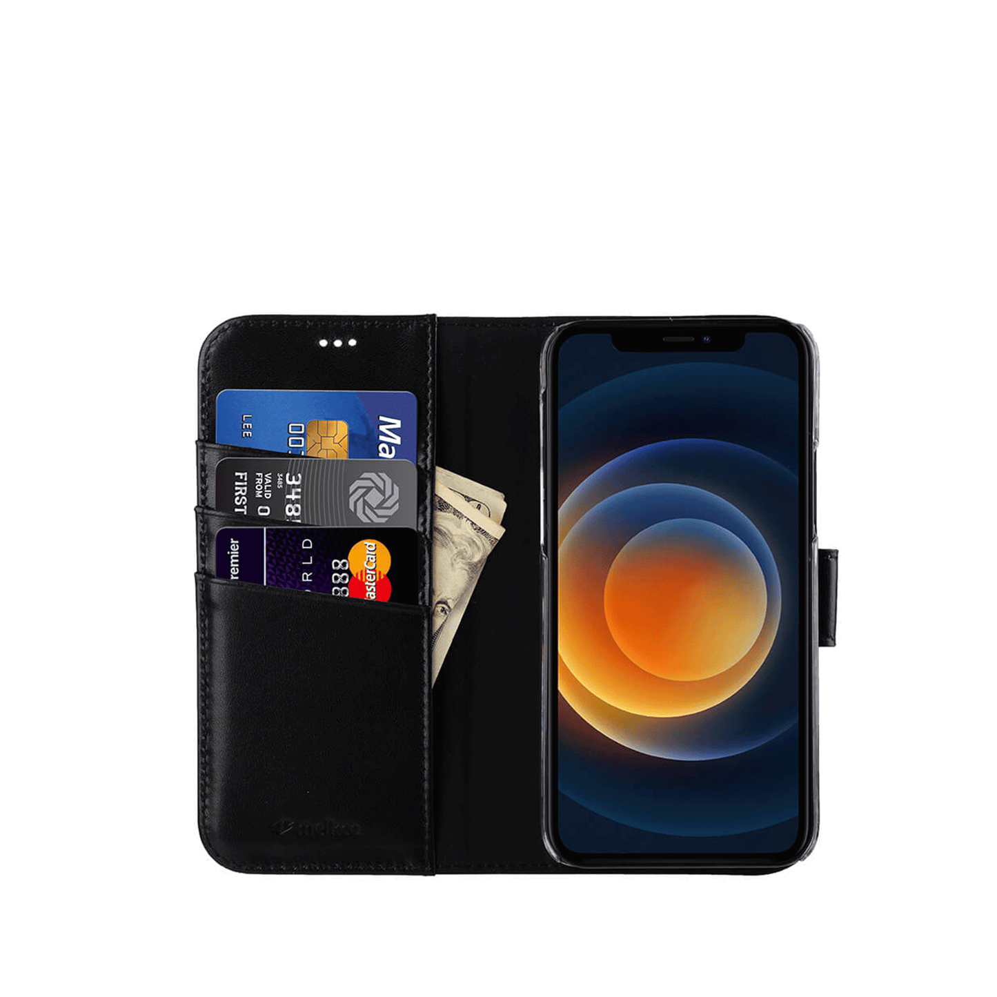 Melkco Wallet Leather Book Case For iPhone 12 & 12 Pro - Black