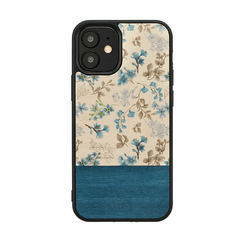 Wooden Case For iPhone 12 & 12 Pro - Blue Flower