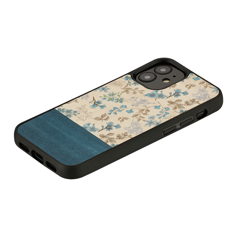 Wooden Case For iPhone 12 & 12 Pro - Blue Flower