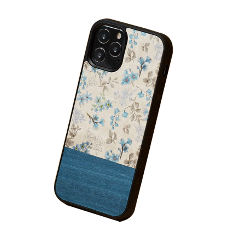 Wooden Case For iPhone 12 & 12 Pro - Blue Flower