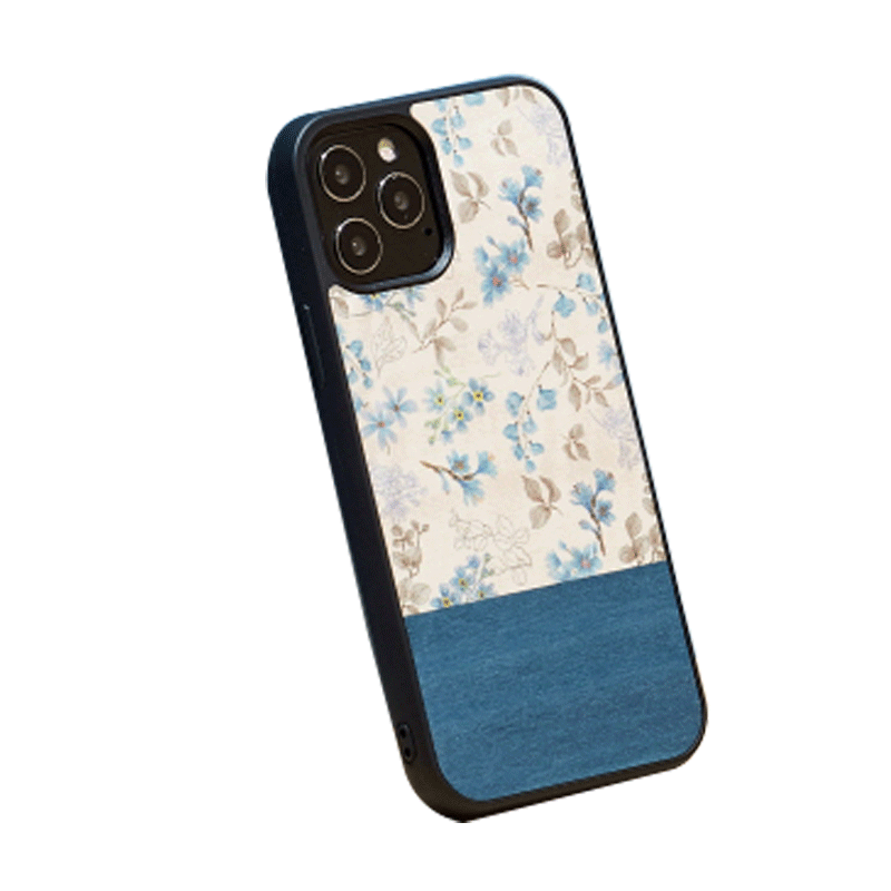 Wooden Case For iPhone 12 & 12 Pro - Blue Flower