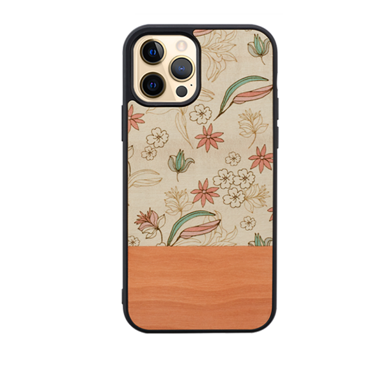 Wooden Case For iPhone 12 & 12 Pro - Pink Flower