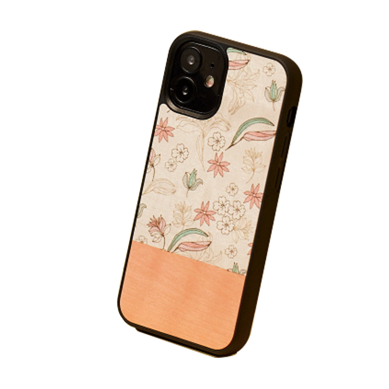 Wooden Case For iPhone 12 & 12 Pro - Pink Flower