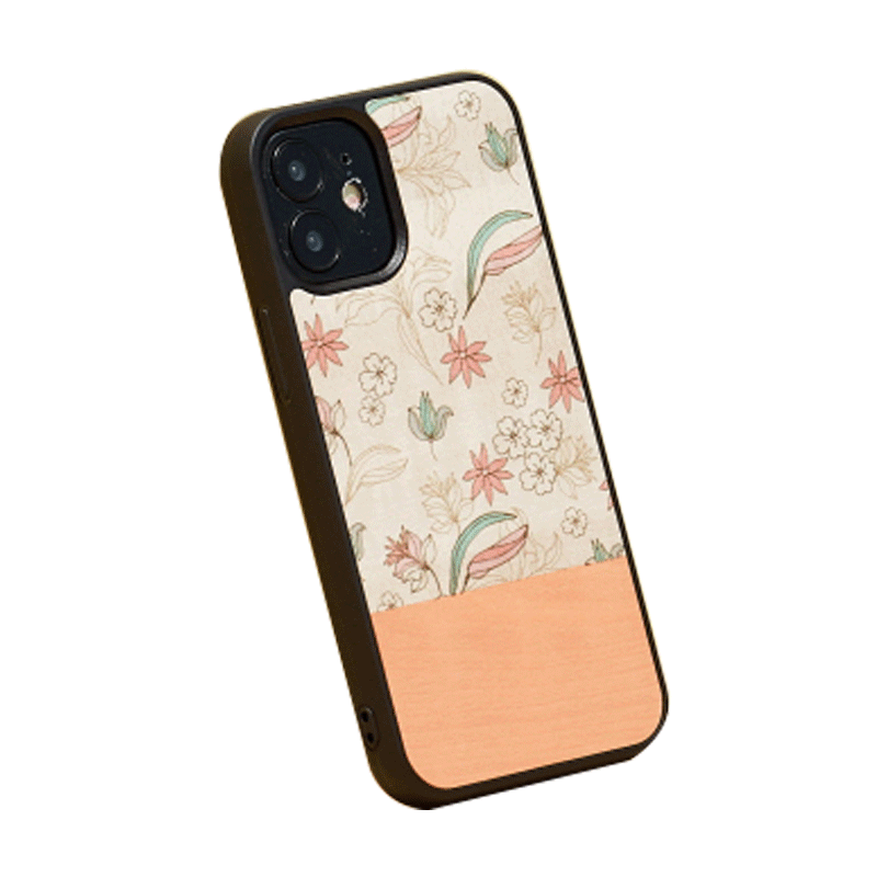 Wooden Case For iPhone 12 & 12 Pro - Pink Flower