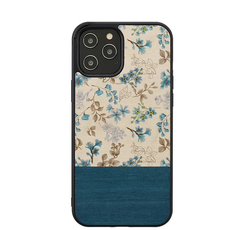 Wooden Case For iPhone 12 Pro Max - Blue Flower