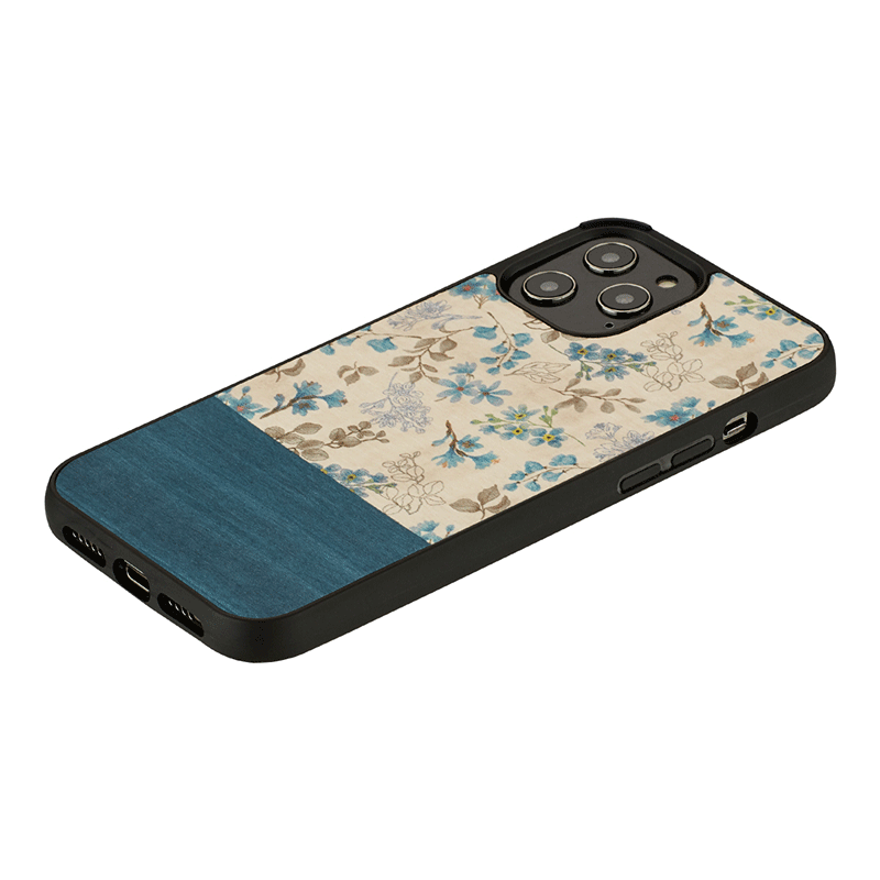 Wooden Case For iPhone 12 Pro Max - Blue Flower