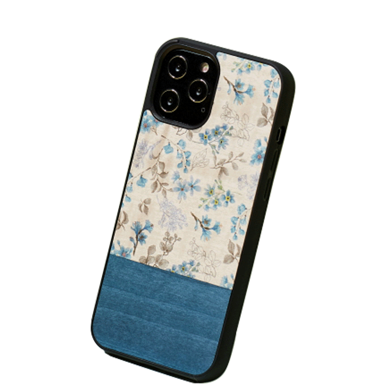 Wooden Case For iPhone 12 Pro Max - Blue Flower