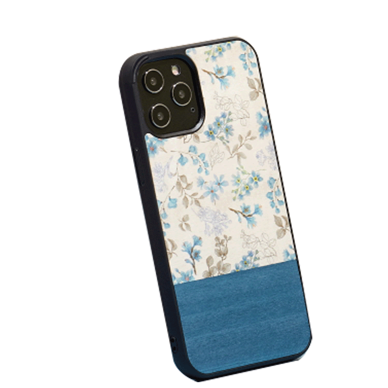 Wooden Case For iPhone 12 Pro Max - Blue Flower