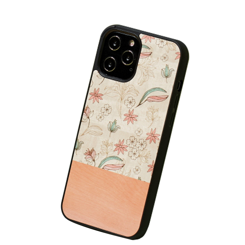Wooden Case For iPhone 12 Pro Max - Pink Flower
