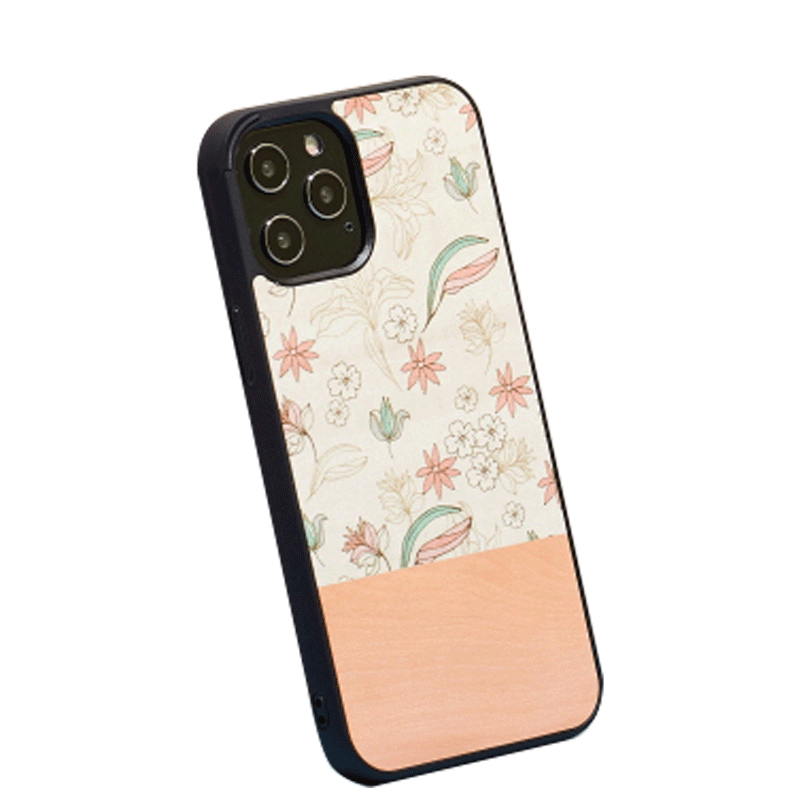 Wooden Case For iPhone 12 Pro Max - Pink Flower