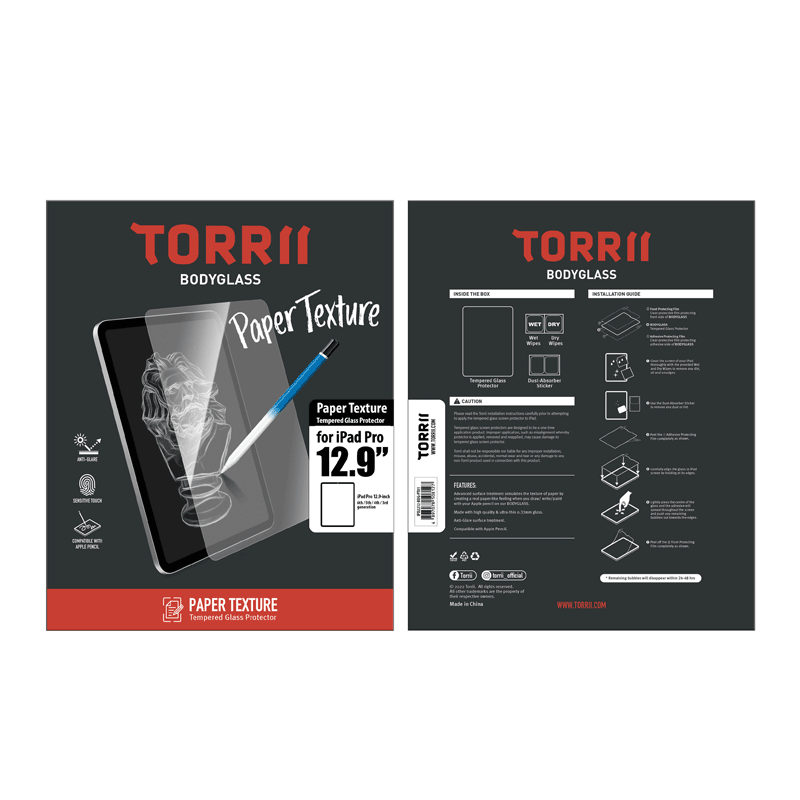 Torrii Bodyglass Paper Texture glass screen protector for iPad Pro 12.9" (6th/5th/4th/3rd Gen.) - Clear