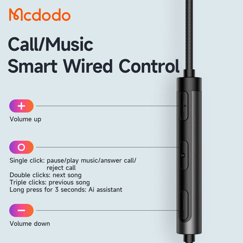 Mcdodo Wired Earphone Lightning for iPhone Mic Music Control 1.2m - Black