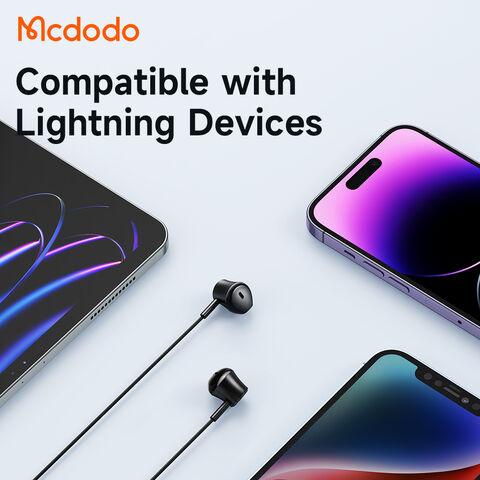 Mcdodo Wired Earphone Lightning for iPhone Mic Music Control 1.2m - Black