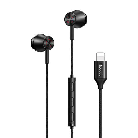 Mcdodo Wired Earphone Lightning for iPhone Mic Music Control 1.2m - Black