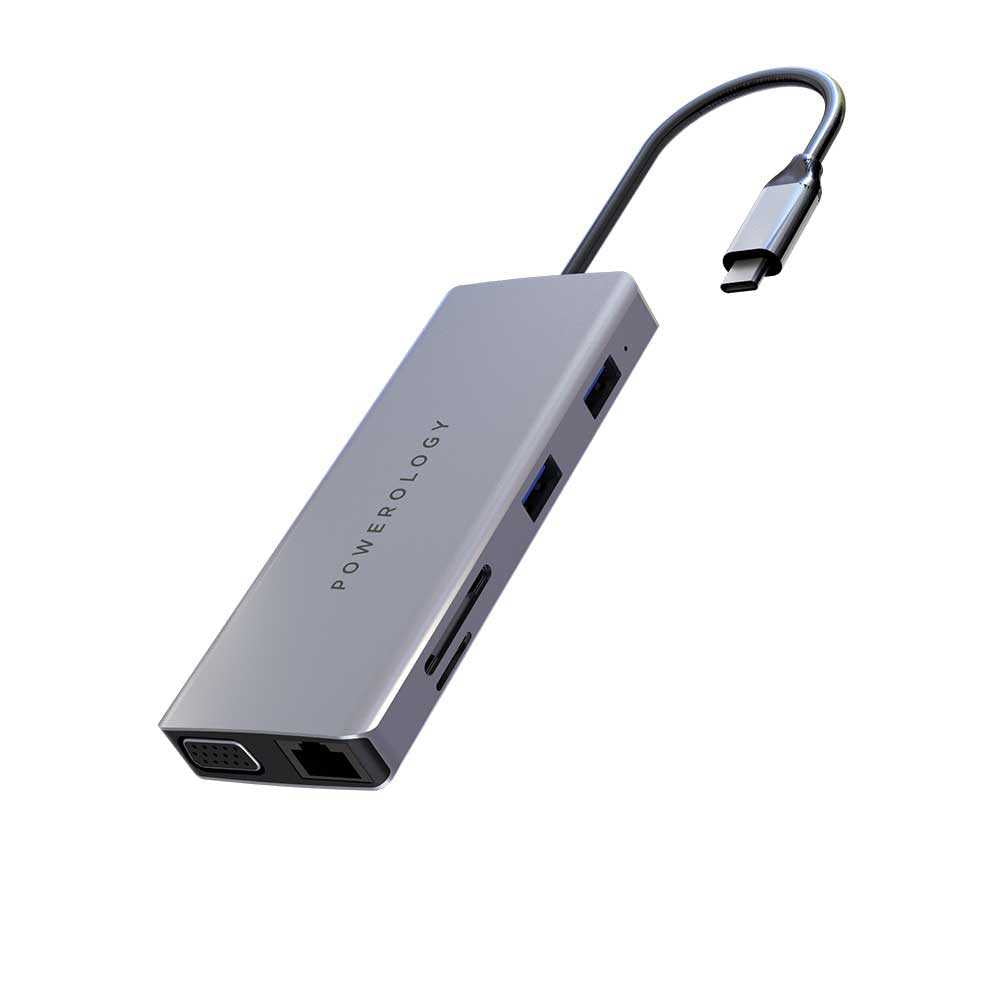 Powerology Hub 11 in 1 - USB-C / VGA / Ethernet / HDMI / Gray