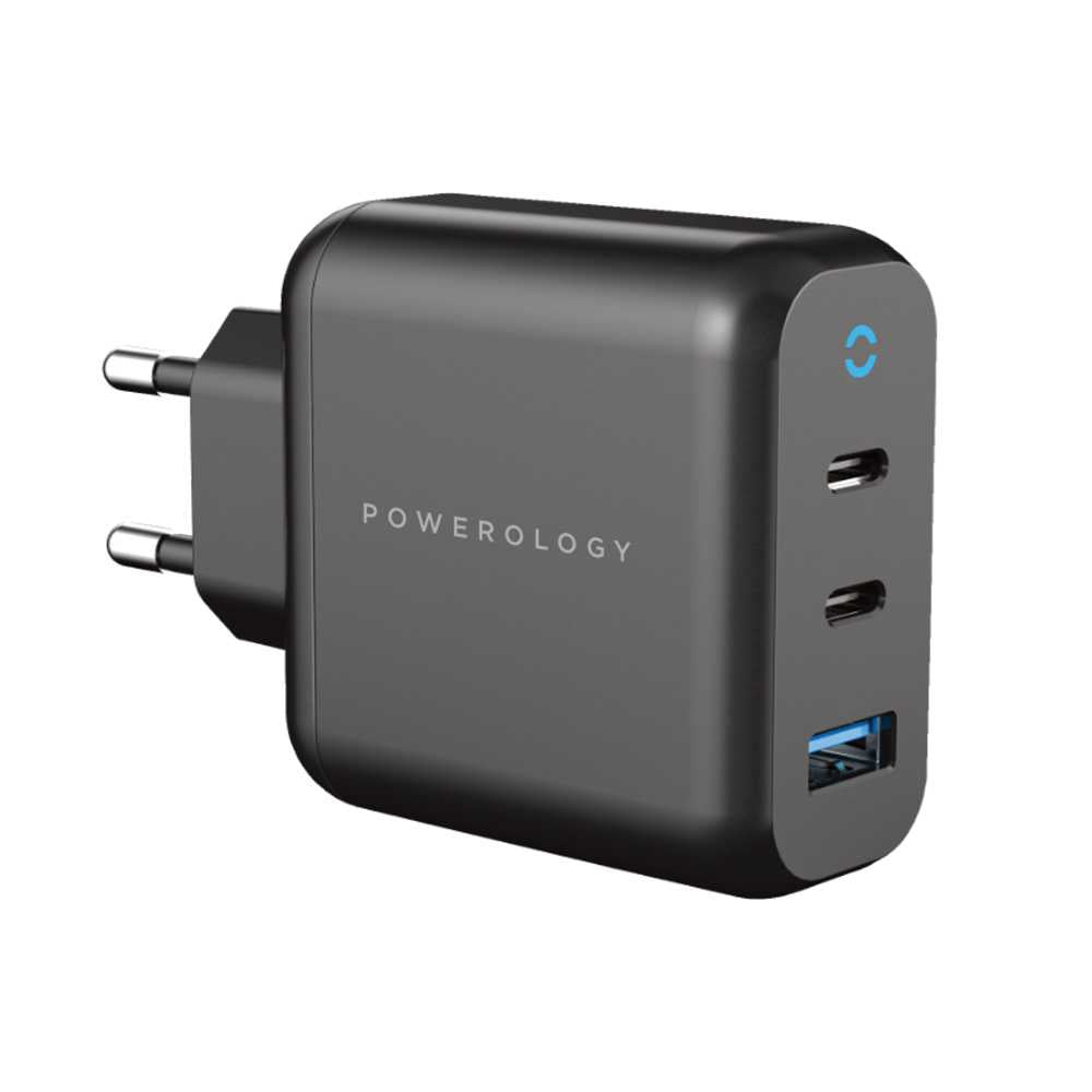 Powerology 3-Output PD GaN Quick Charger(EU) - USB-A / 65W / Black