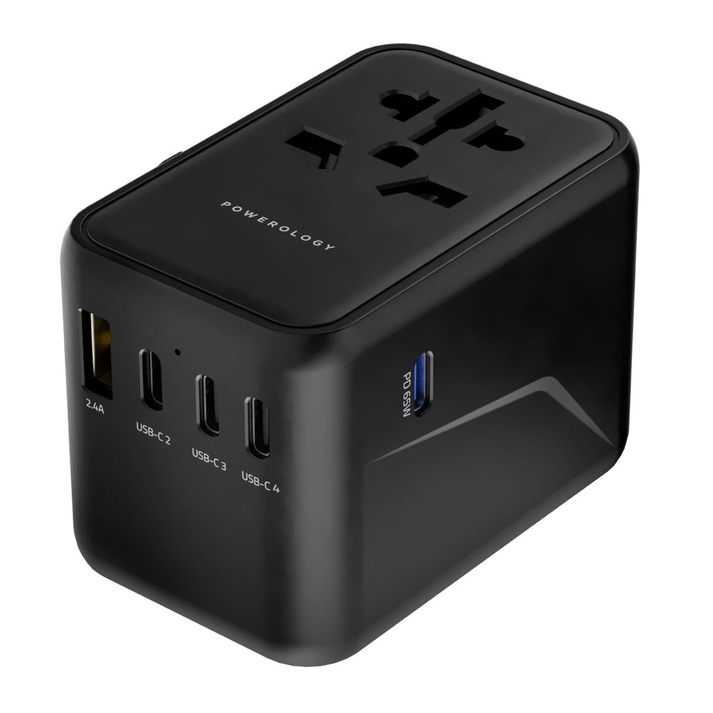 Powerology Universal Multi-Port Travel Adapter - 65W / Grey