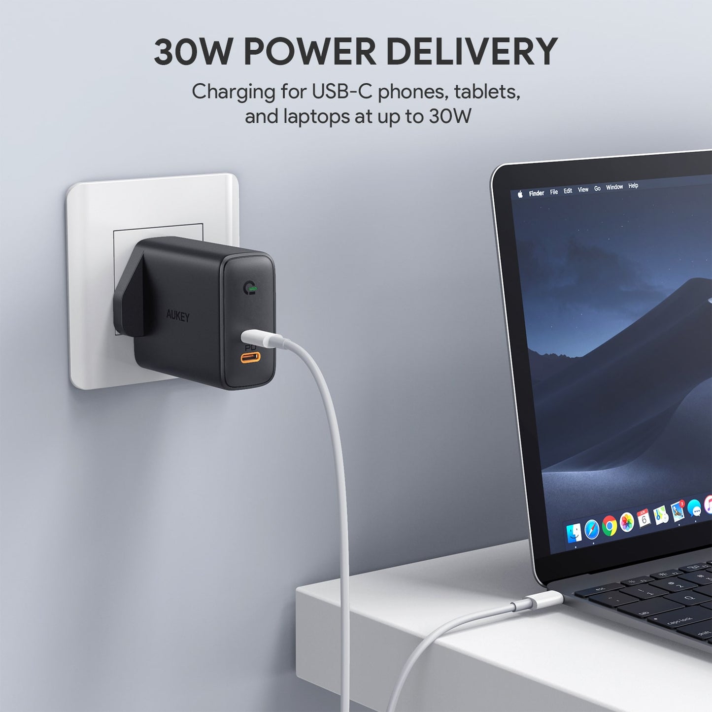 AUKEY Dual-Port Wall Charger with Dynamic Detect - 36W / USB-C / Black