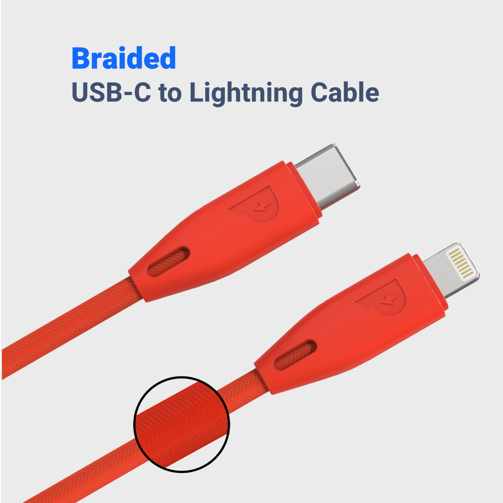 Powerology Braided USB-C to Lightning Cable - 1.2m / Red