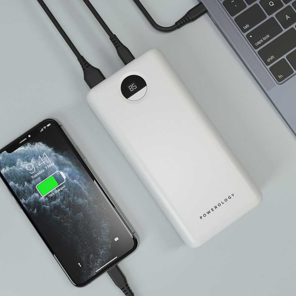 Powerology Portable Power Bank Fast Charging - 30000mAh / 45W / White