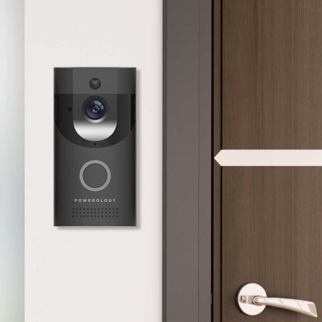 Powerology Smart Video Doorbell With Night Vision And Motion Sensor - Black