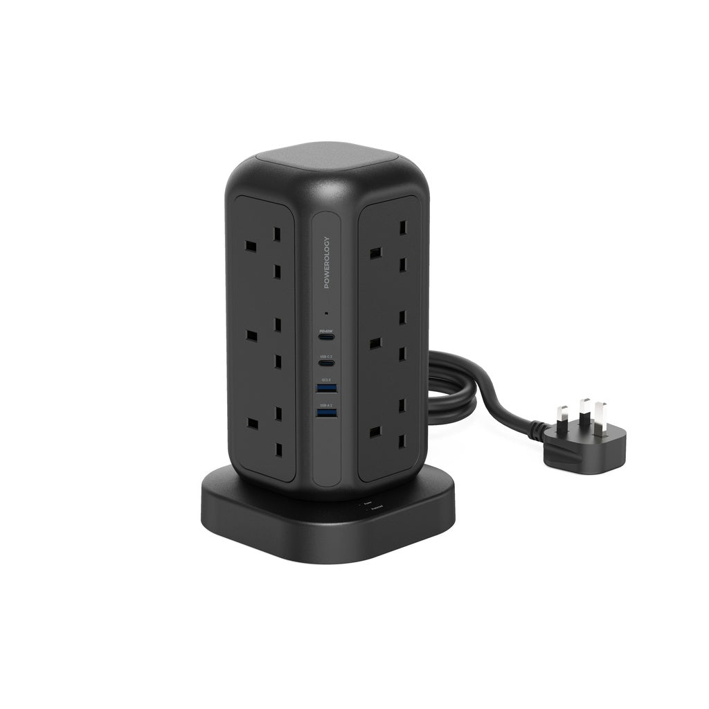 Powerology 12 Socket Multi-Port Tower Hub Extension 3M