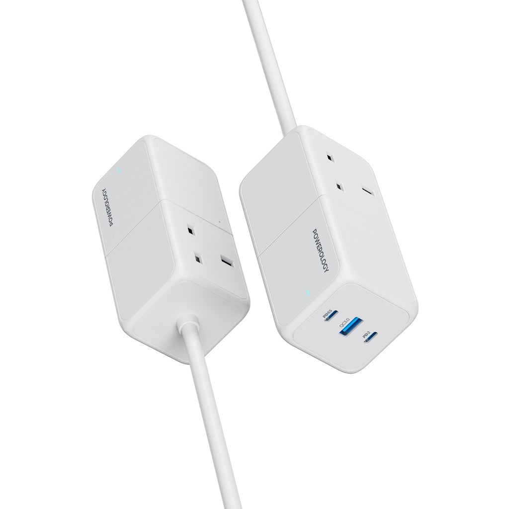 Powerology 65W Power StriP With Dual Power Sockets - White