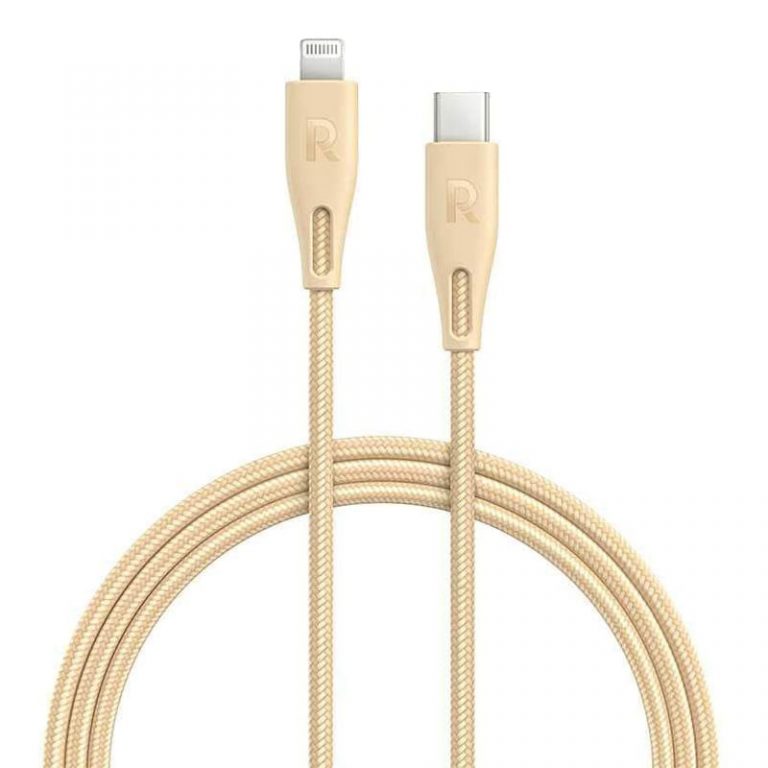 RAVPower Nylon Braided Type-C to Lightning Charging Cable - 2m / 6.6ft / Gold