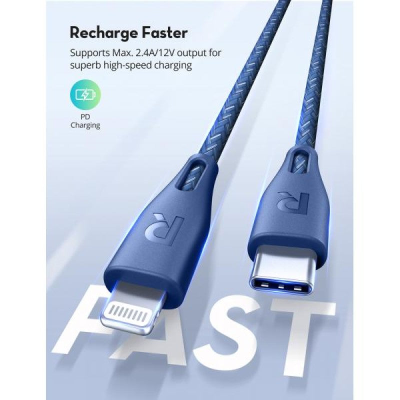 RAVPower Type-C to Lightning Cable 1.2m - Nylon Blue