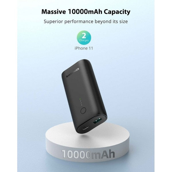 RAVPOWER RP-PB205DGR 10000mAh PD+QC 20W Power Bank - Black