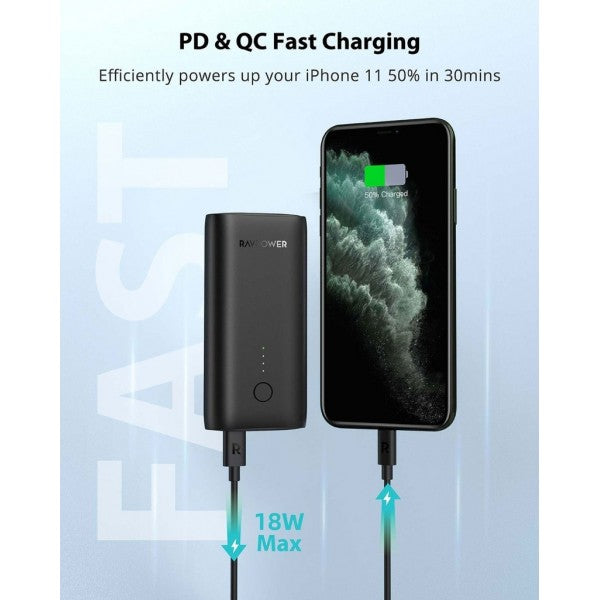 RAVPOWER RP-PB205DGR 10000mAh PD+QC 20W Power Bank - Black