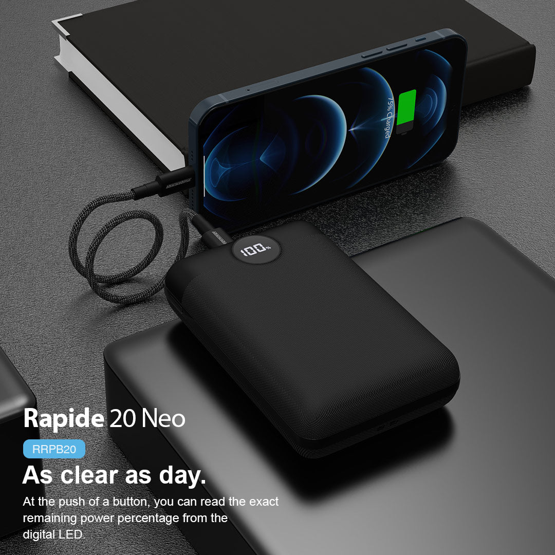 RockRose 20000mAh 20W PD & QC 3.0 Quick Charge Power Bank - Black