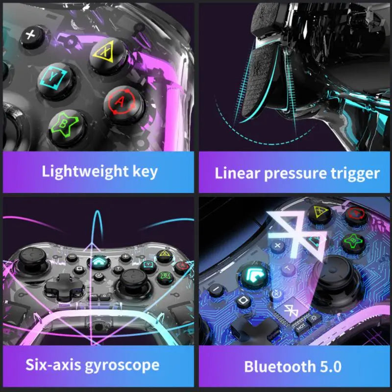 Wirless Gaming Controller Transparent Adjustable RGB S03