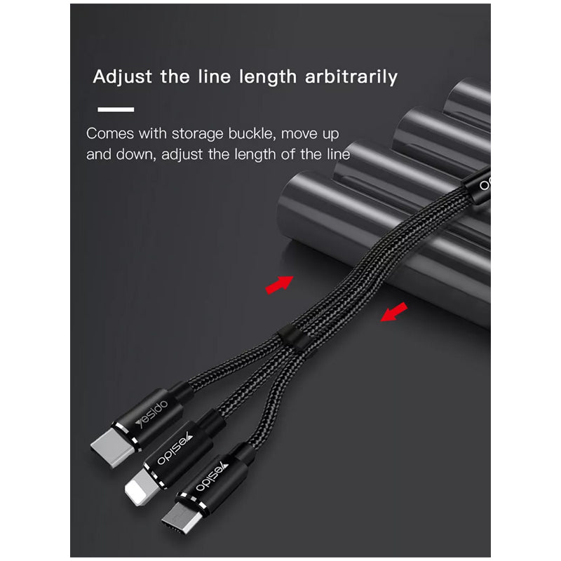 Yesido CA-60 3-in-1 Cable - Micro USB / Lightning / USB-C / Black