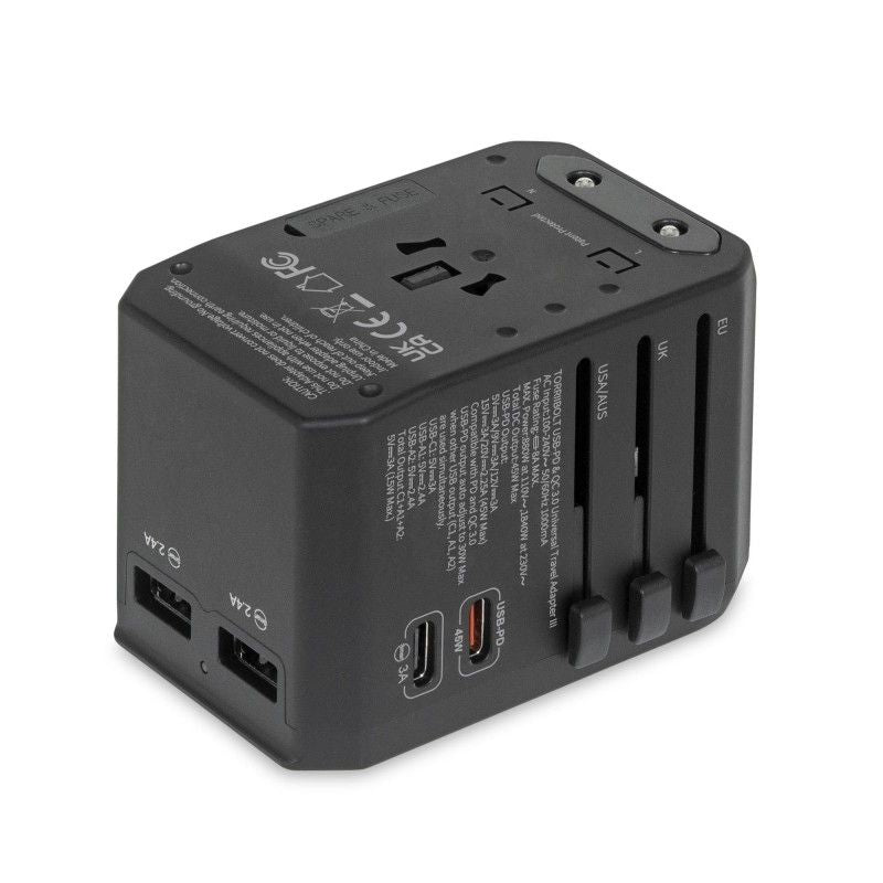 Torrii Bolt Universal Travel Adapter III –  USB-PD / QC 3.0 / Black