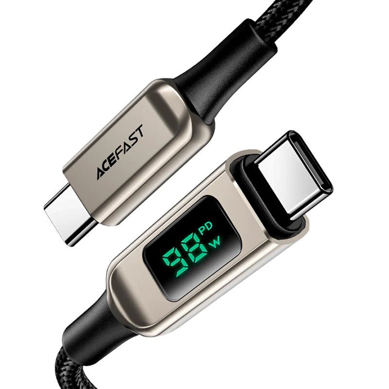 ACEFAST C6-03 USB-C to USB-C 100W zinc alloy digital display braided charging data cable - 2 Meters / Silver