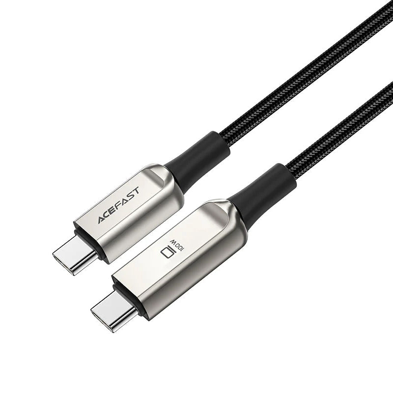 ACEFAST C6-03 USB-C to USB-C 100W zinc alloy digital display braided charging data cable - 2 Meters / Silver