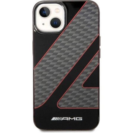 AMG Apple iPhone 14 Pro Transparent Double Layer Case with Checkered Flag Pattern - Red