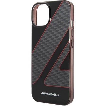 AMG Apple iPhone 14 Pro Transparent Double Layer Case with Checkered Flag Pattern - Red