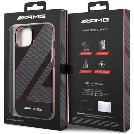 AMG iPhone 14 Pro Max Transparent Double Layer Case with Checkered Flag Pattern - Red