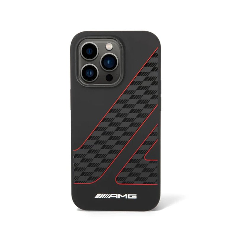 AMG Liquid Silicone Case Checkered Flag Pattern - Apple iPhone 14 Pro / Black / Red